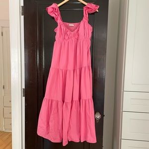 Abercrombie ruffle sleeve poplin midaxi dress, pink